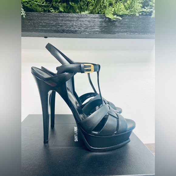 Saint Laurent Tribute 105 Leather Platform Sandal, Sz 9.5 - Picture 2 of 14